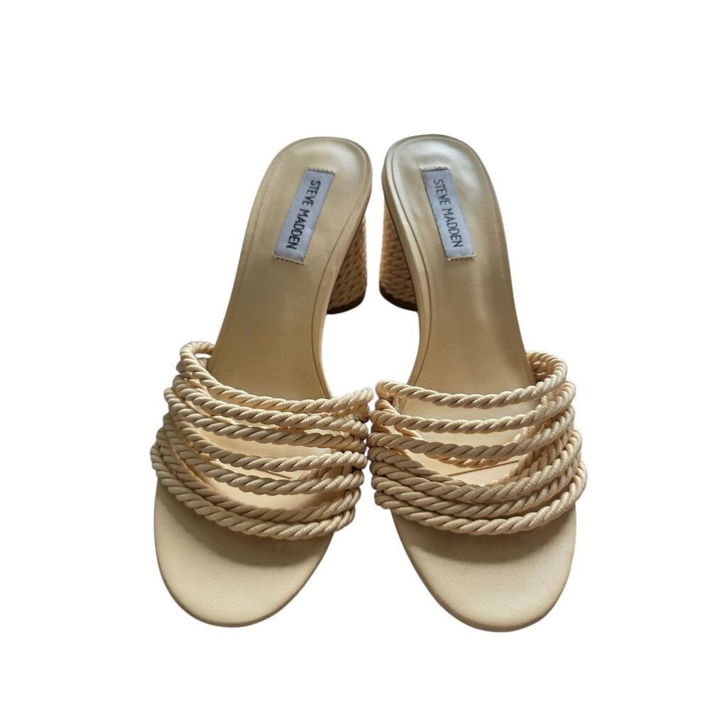 Steve Madden Jolina Block Heel Cream Slip On Open‎ Toe Sandals Size 8 - Picture 3 of 6